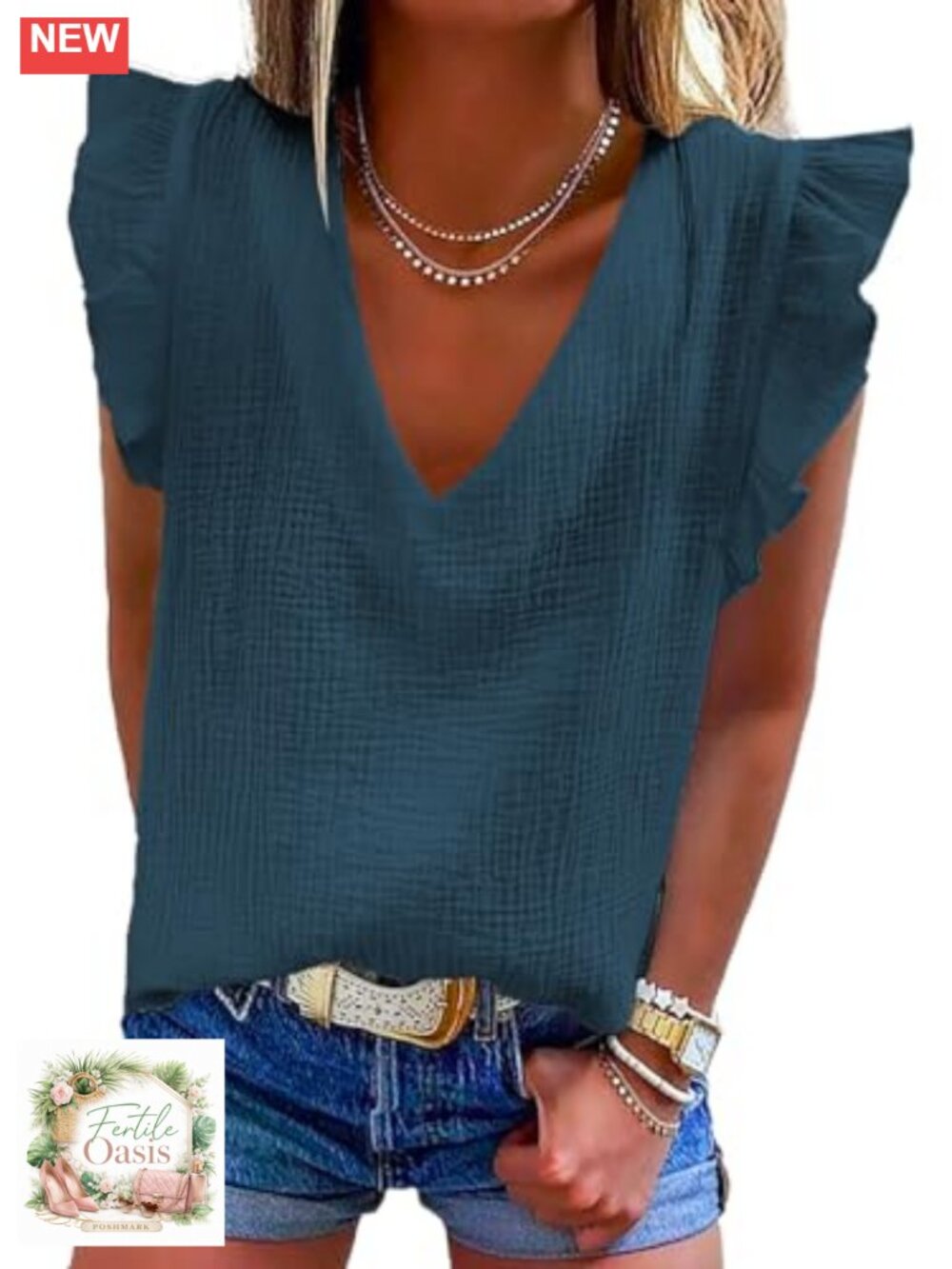 Womens V Neck Ruffle Sleeve Tank Tops Sleeveless Cotton Summer Casual Blouse
